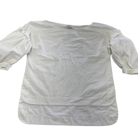 Pinko Blouse Womens 4 White Puff Sleeve Boat Neck Layered Hem Stretch Made Italy - Picture 1 of 7